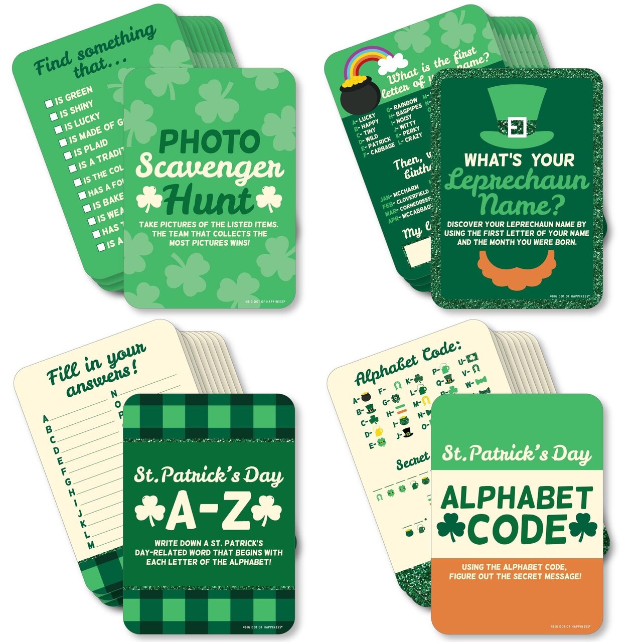 Big Dot of Happiness St. Patrick's Day - 4 Saint Paddy's Day Party Games - 10 Cards Each - Gamerific Bundle
